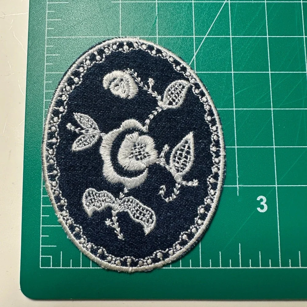 Oval Embroidered Rose Iron On‎ Patch Western Boho Cottagecore Denim Appliqué DIY